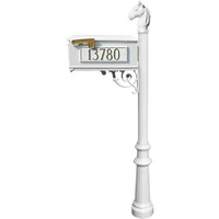 Lewiston Equine Mailbox post system with fluted base, horsehead finial and 3 cast aluminum personalized address plates , White