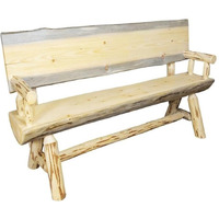 Montana Woodworks Montana Collection Half Log Bench with Back and Arms, Exterior Finish, 4 Foot