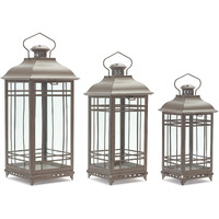 Melrose International 53265DS 14, 17 & 20 in. Metal & Glass Lantern - Set of 3