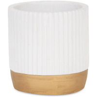 Cheungs Aurone Round Ridged Ceramic Pot with Gold Finished Base - Small - White