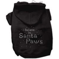 Christmas Pet Dog & Cat Hoodie Rhinestone,  I Believe In Santa Paws  Black MD (6-10 lbs.)