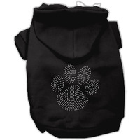 Pet, Dog & Cat Hoodie Rhinestone,  Clear Paw  Black LG (10-14 lbs.)