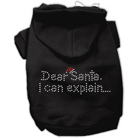 Christmas Pet Dog & Cat Hoodie Rhinestone,  Dear Santa, I Can Explain  Black LG (10-14 lbs.)