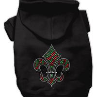 Christmas Pet Dog & Cat Hoodie Rhinestone,  Holiday Fleur De Lis  Black LG (10-14 lbs.)