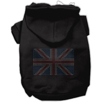 Pet, Dog & Cat Hoodie Rhinestone,  British Flag  Black MD (6-10 lbs.)