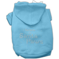 Christmas Pet Dog & Cat Hoodie Rhinestone,  I Believe In Santa Paws  Baby Blue MD (6-10 lbs.)