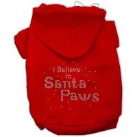 Christmas Pet Dog & Cat Hoodie Rhinestone,  I Believe In Santa Paws  Red MD (6-10 lbs.)