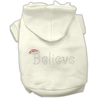 Christmas Pet Dog & Cat Hoodie Rhinestone,  Believe  Cream MD (6-10 lbs.)