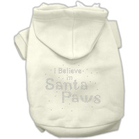 Christmas Pet Dog & Cat Hoodie Rhinestone,  I Believe In Santa Paws  Cream LG (10-14 lbs.)