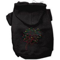 Christmas Pet, Dog & Cat Hoodie Rhinestone,  Christmas Wreath  Black SM (3-6 lbs.)