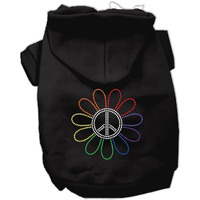 Pet, Dog & Cat Hoodie Rhinestone,  Rainbow Flower Peace Sign  Black LG (10-14 lbs.)