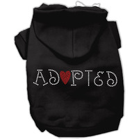 Pet, Dog & Cat Hoodie Rhinestone,  Adopted  Black MD (6-10 lbs.)