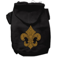 Pet, Dog & Cat Hoodie Rhinestone,  Gold Fleur De Lis  Black MD (6-10 lbs.)