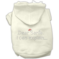 Christmas Pet Dog & Cat Hoodie Rhinestone,  Dear Santa, I Can Explain  Cream SM (3-6 lbs.)