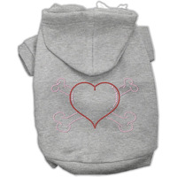 Pet, Dog & Cat Hoodie Rhinestone,  Heart and Crossbones  Gray SM (3-6 lbs.)