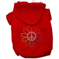 Pet, Dog & Cat Hoodie Rhinestone,  Rainbow Flower Peace Sign  Red SM (3-6 lbs.)