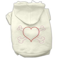 Pet, Dog & Cat Hoodie Rhinestone,  Heart and Crossbones  Cream SM (3-6 lbs.)