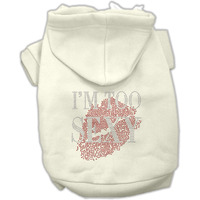 Pet, Dog & Cat Hoodie Rhinestone,  I'm Too Sexy  Cream SM (3-6 lbs.)