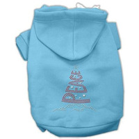 Christmas Pet Dog & Cat Hoodie Rhinestone,  Peace Tree  Baby Blue 3XL (25-35 lbs.)