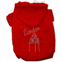 Pet, Dog & Cat Hoodie Rhinestone,  London  Red XL (14-20 lbs.)