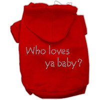 Pet, Dog & Cat Hoodie Rhinestone,  Who Loves Ya Baby  Red SM (3-6 lbs.)