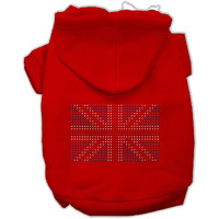 Pet, Dog & Cat Hoodie Rhinestone,  British Flag  Red XS (0-3 lbs.)