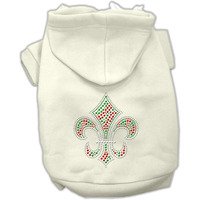 Christmas Pet Dog & Cat Hoodie Rhinestone,  Holiday Fleur De Lis  Cream 3XL (25-35 lbs.)