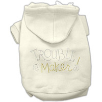 Pet, Dog & Cat Hoodie Rhinestone,  Trouble Maker  Cream XS (0-3 lbs.)