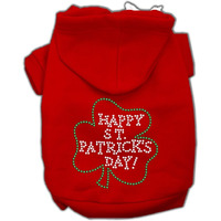 Pet Dog & Cat Hoodie Rhinestone,  Happy St. Patrick's Day  Red 3XL (25-35 lbs.)