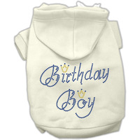 Birthday Pet Dog & Cat Hoodie Rhinestone,  Birthday Boy  Cream 3XL (25-35 lbs.)