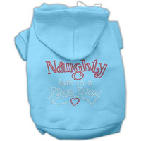 Christmas Rhinestone Pet, Dog & Cat Hoodie,  Naughty, But In A Nice Way  Baby Blue 2XL (20-25 lbs.)