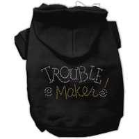 Pet, Dog & Cat Hoodie Rhinestone,  Trouble Maker  Black XS (0-3 lbs.)