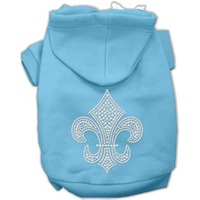 Silver Fleur De Lis Rhinestone Dog, Cat, or Pet Hoodie Baby Blue XS (0-3 lbs.)