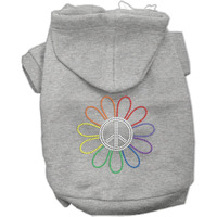 Pet, Dog & Cat Hoodie Rhinestone,  Rainbow Flower Peace Sign  Grey 3XL (25-35 lbs.)