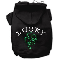 Pet, Dog & Cat Hoodie Rhinestone,  Four Leaf Clover Outline  Black 3XL (25-35 lbs.)