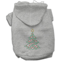 Christmas Pet, Dog & Cat Hoodie Rhinestone,  Christmas Tree  Gray SM (3-6 lbs.)