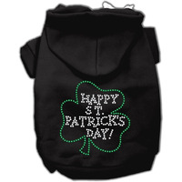 Pet Dog & Cat Hoodie Rhinestone,  Happy St. Patrick's Day  Black 3XL (25-35 lbs.)