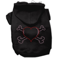 Pet, Dog & Cat Hoodie Rhinestone,  Heart and Crossbones  Black 3XL (25-35 lbs.)