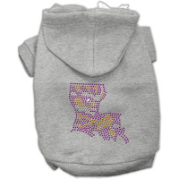 Pet, Dog & Cat Hoodie Rhinestone,  Louisiana  Gray XL (14-20 lbs.)