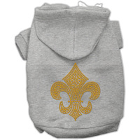 Pet, Dog & Cat Hoodie Rhinestone,  Gold Fleur De Lis  Gray SM (3-6 lbs.)