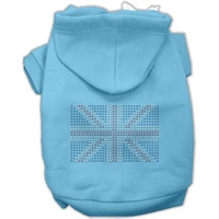 Pet, Dog & Cat Hoodie Rhinestone,  British Flag  Baby Blue XL (14-20 lbs.)