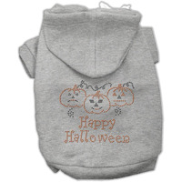 Halloween Pet Dog & Cat Hoodie Rhinestone,  Happy Halloween  Grey XL (14-20 lbs.)