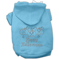 Halloween Pet Dog & Cat Hoodie Rhinestone,  Happy Halloween  Baby Blue XL (14-20 lbs.)