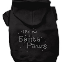 Christmas Pet Dog & Cat Hoodie Rhinestone,  I Believe In Santa Paws  Black 2XL (20-25 lbs.)