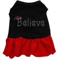 Christmas Pet Dog & Cat Dress Rhinestone,  Believe  Black W/Red LG (10-14 lbs.)