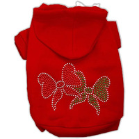 Christmas Pet Dog & Cat Hoodie Rhinestone,  Christmas Bows  Red LG (10-14 lbs.)