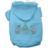 Christmas Pet, Dog & Cat Hoodie Rhinestone,  Christmas Cupcake Trio  Baby Blue SM (3-6 lbs.)