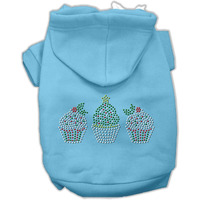 Christmas Pet, Dog & Cat Hoodie Rhinestone,  Christmas Cupcake Trio  Baby Blue XL (14-20 lbs.)