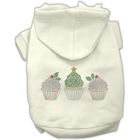 Christmas Pet, Dog & Cat Hoodie Rhinestone,  Christmas Cupcake Trio  Cream LG (10-14 lbs.)