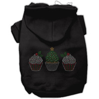 Christmas Pet, Dog & Cat Hoodie Rhinestone,  Christmas Cupcake Trio  Black SM (3-6 lbs.)